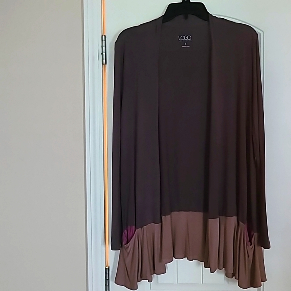 LOGO small cardigan, dark & medium brown color block.